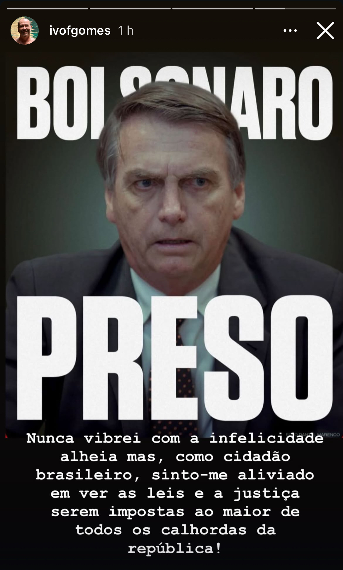 Ivo Gomes comenta prisão de Jair Bolsonaro em publicação nas redes sociais