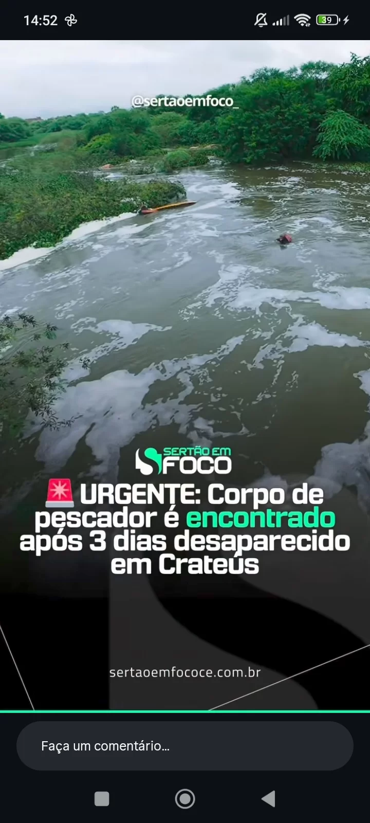 Corpo de pescador desaparecido é encontrado após três dias de buscas