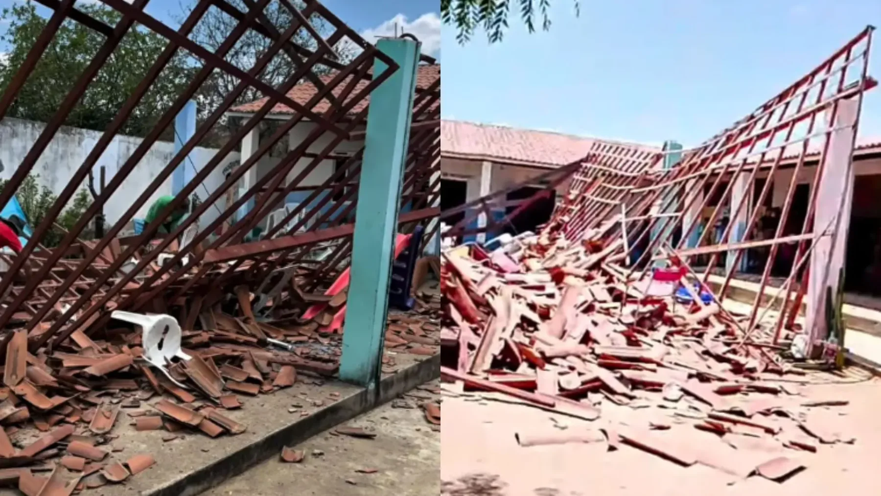 Estrutura de escola desaba e deixa três crianças feridas em Hidrolândia