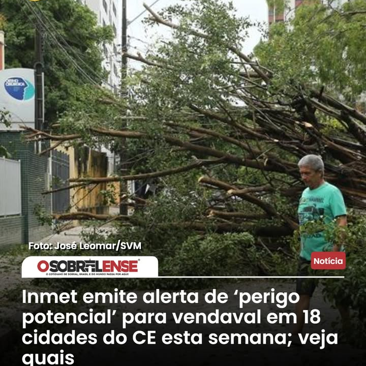 Leia mais sobre o artigo Inmet emite alerta de ‘perigo potencial’ para vendaval em 18 cidades do CE esta semana; veja quais